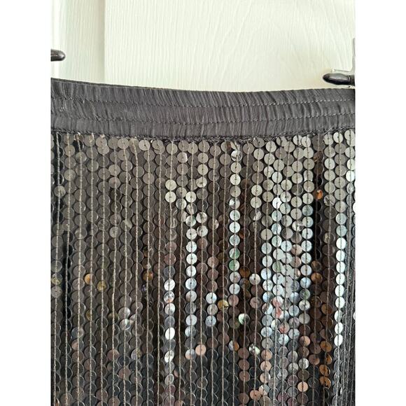 Vintage Rina Z Black Sequin Maxi Skirt Silk Shell Elastic Waist size XL - Picture 3 of 9